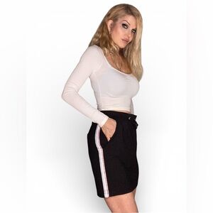 Clochouse Black Athletic Skirt with Side Stripes